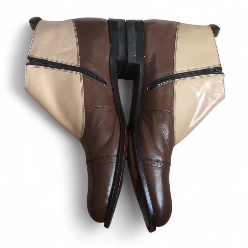 Stacy Adams Brown and Cream Leather Chelsea Boots - Picture 6 of 13